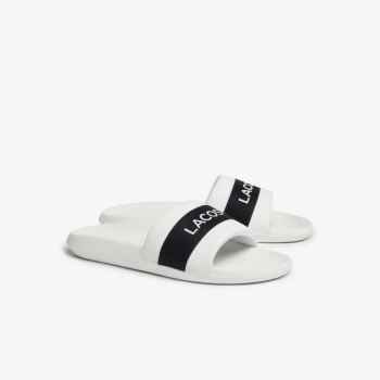 Lacoste Croco Slides Textile Logo Pánské - Pantofle Bílé / Tmavě Blankyt | CZ-CgzjWI